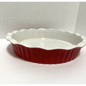 9” Goodcook Red & White Stoneware Pie Dish Plate Pan Ruffle Edge